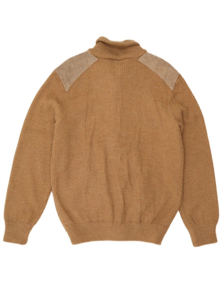Vintage hombres Cardigan suéter medio beige colorblock acrílico