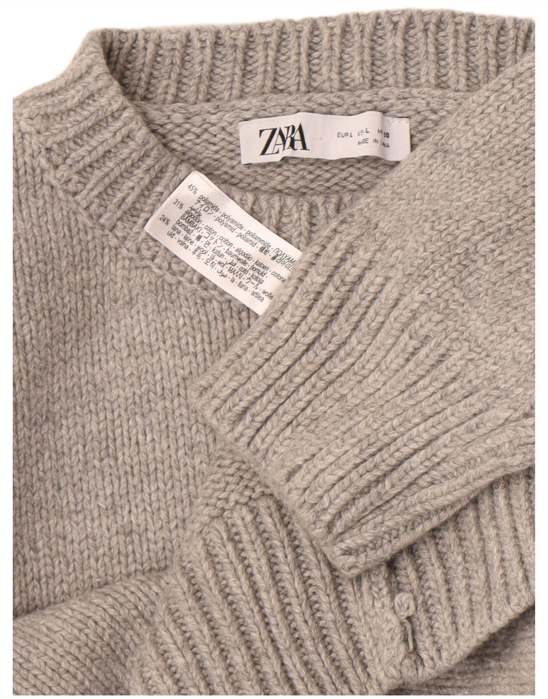 Zara - Jersey de cuello redondo para mujer, talla 40, talla grande, poliamida gris