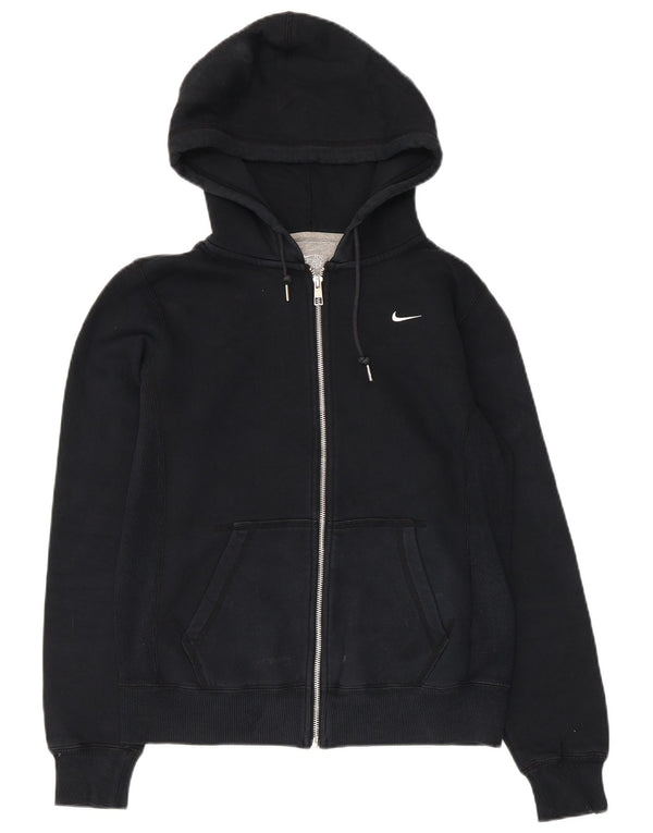 Nike Womens Crop Zip Hoodie Sweater UK 14 Medium Navy Blue Cotton