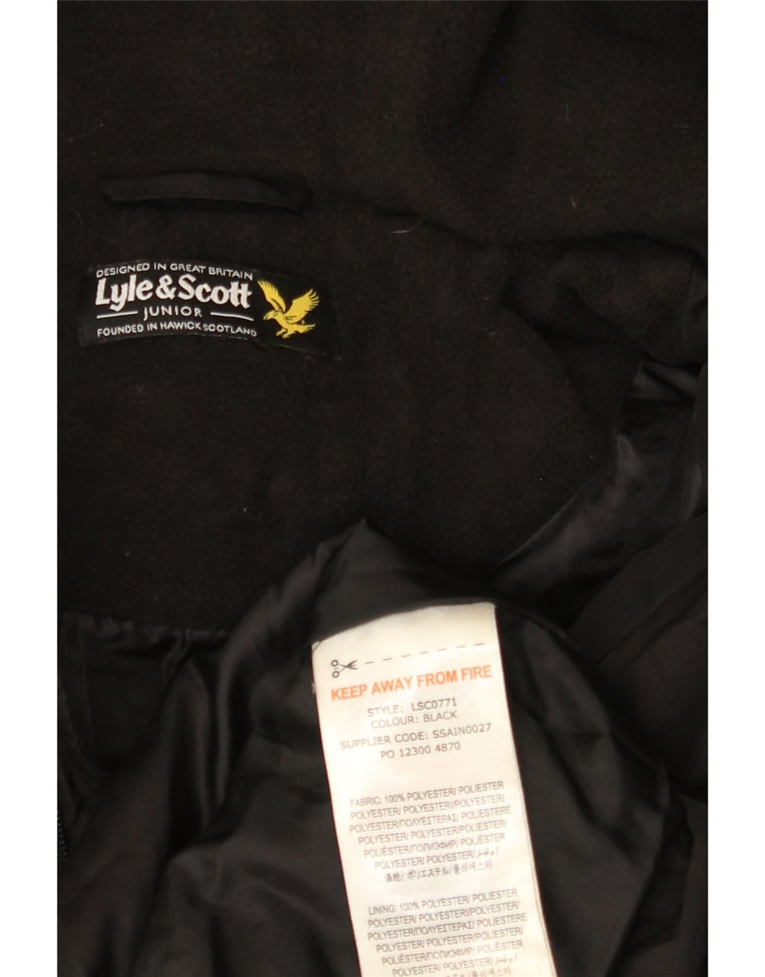 LYLE & SCOTT Abrigo acolchado con capucha para niño 15-16 años Negro Poliéster