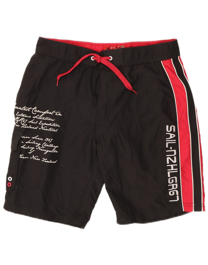 VINTAGE Mens Graphic Swimming Shorts Medium Black Colourblock Polyester