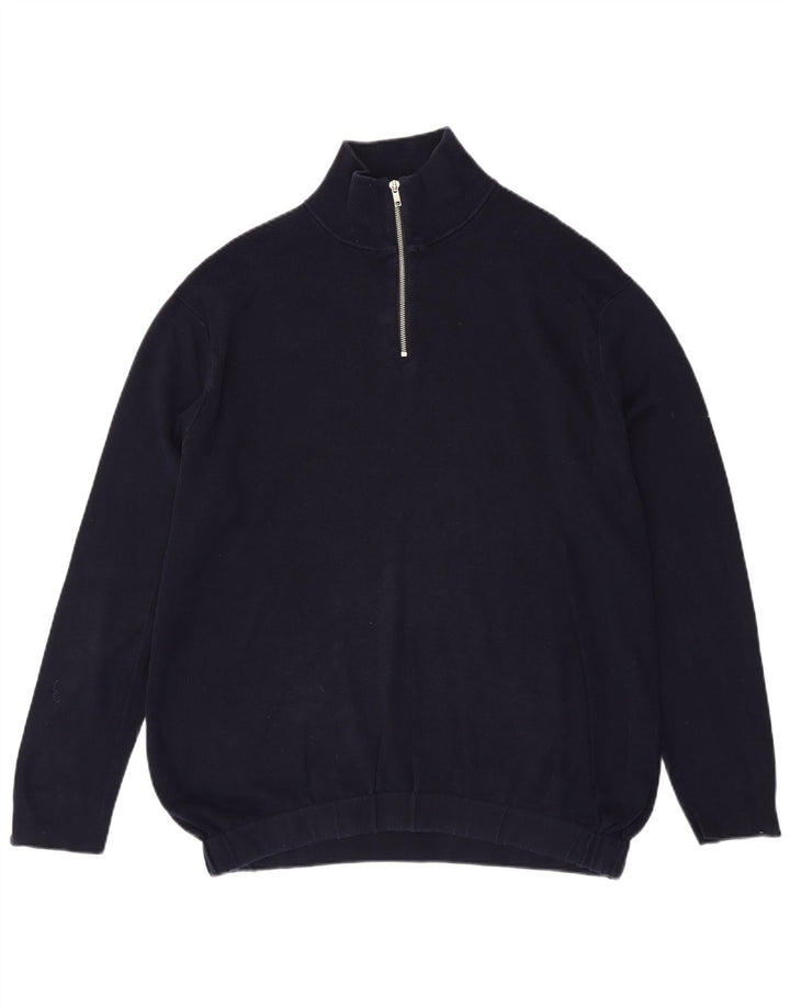 Zara Mens Zip Neck Jumper Sweater Large Azul Marino Algodón