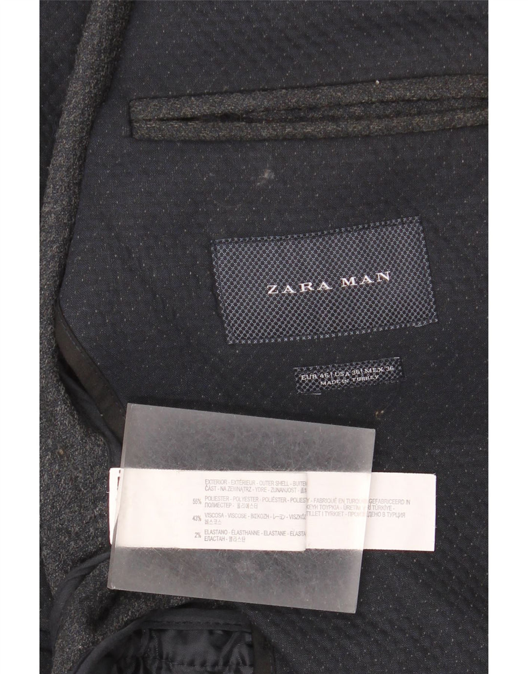 Zara Chaqueta tipo blazer de 2 botones para hombre EU 46 Small Poliéster geométrico azul marino