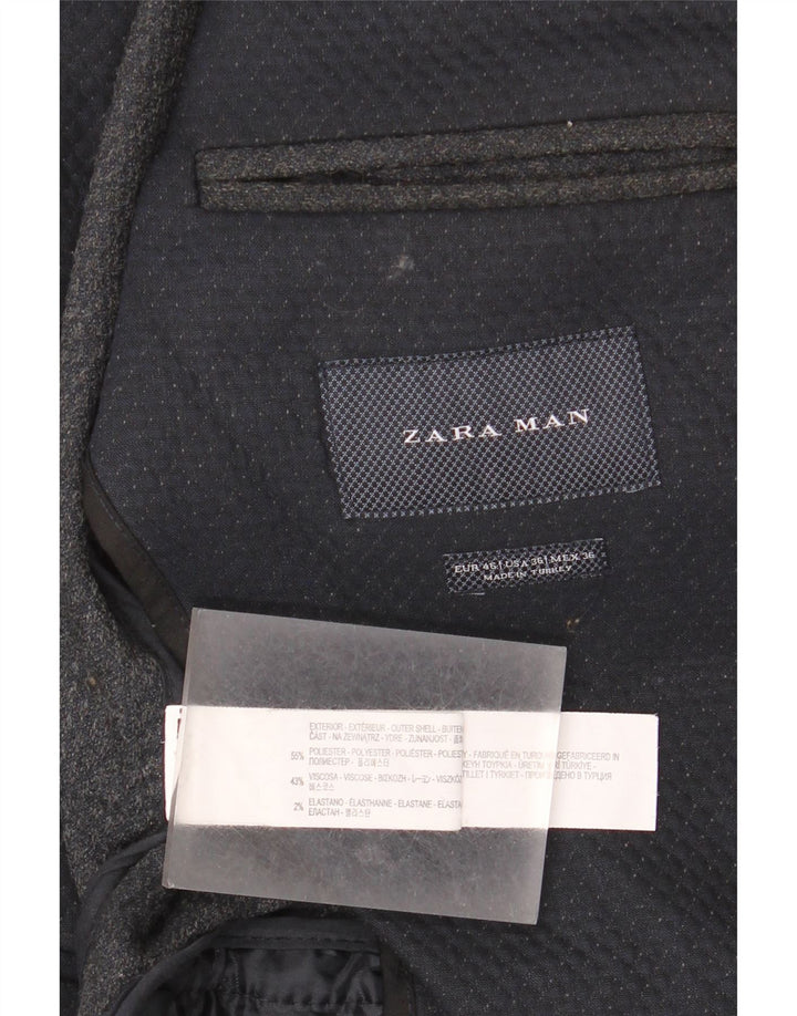 Zara Chaqueta tipo blazer de 2 botones para hombre EU 46 Small Poliéster geométrico azul marino