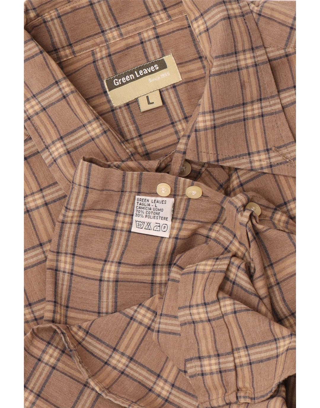 Camisa Hombre Hojas Verdes Algodón Cuadros Marrón Grande