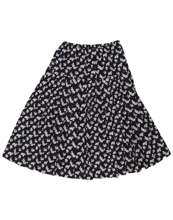 Vintage mujer plisada A-Line falda pequeña W26 azul marino seda floral
