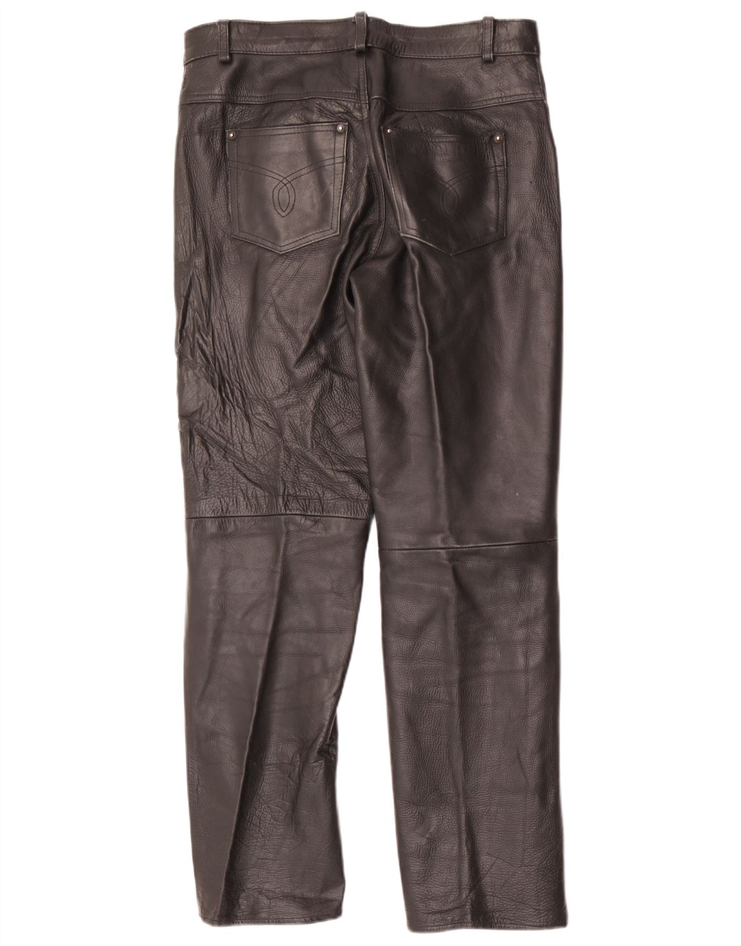 Pantalones de cuero rectos vintage para hombre W34 L31 Negro