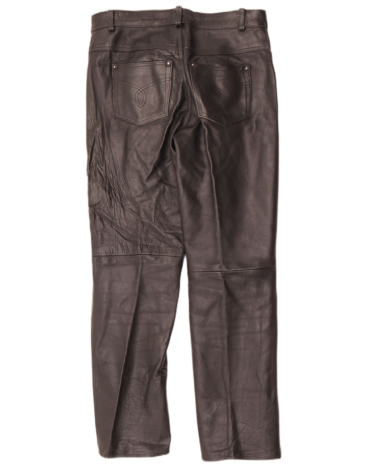 Pantalones de cuero rectos vintage para hombre W34 L31 Negro