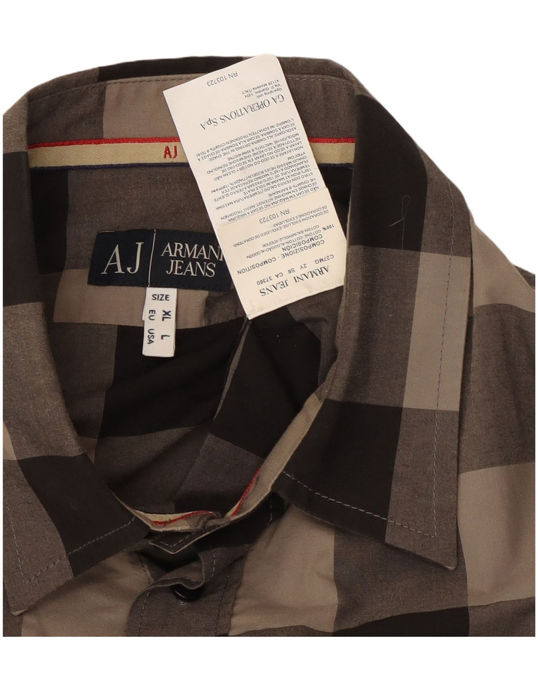 Camisa Armani Jeans Hombre Grande Gris Algodón Vichy