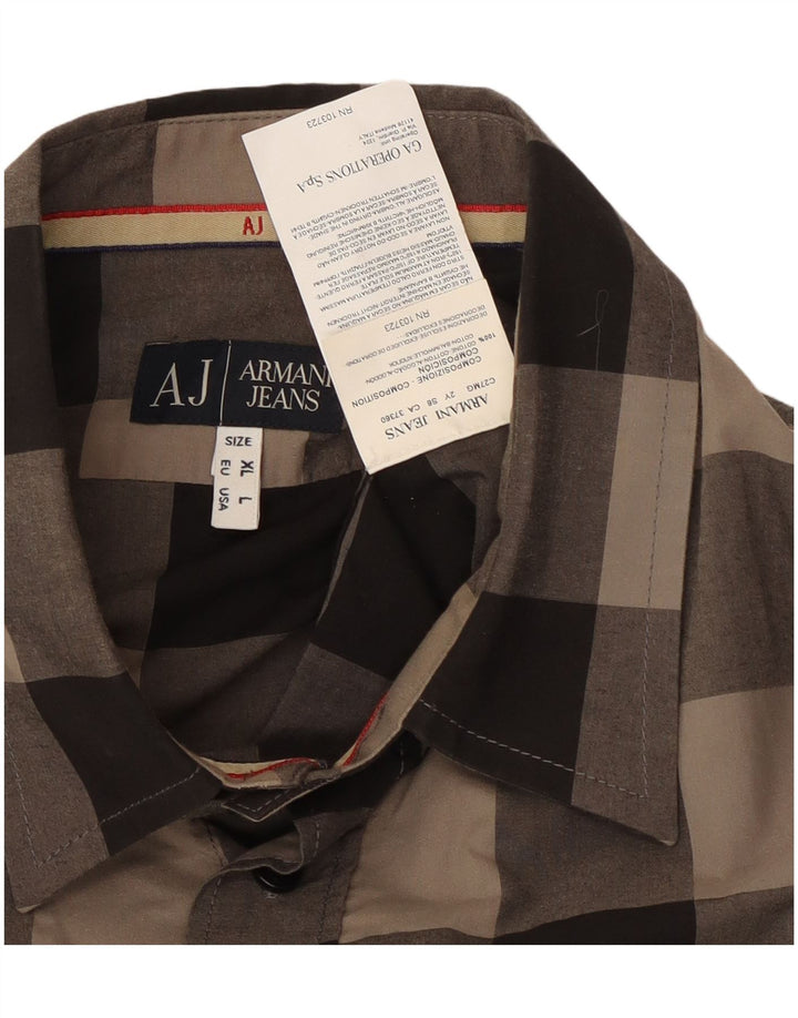 Camisa Armani Jeans Hombre Grande Gris Algodón Vichy