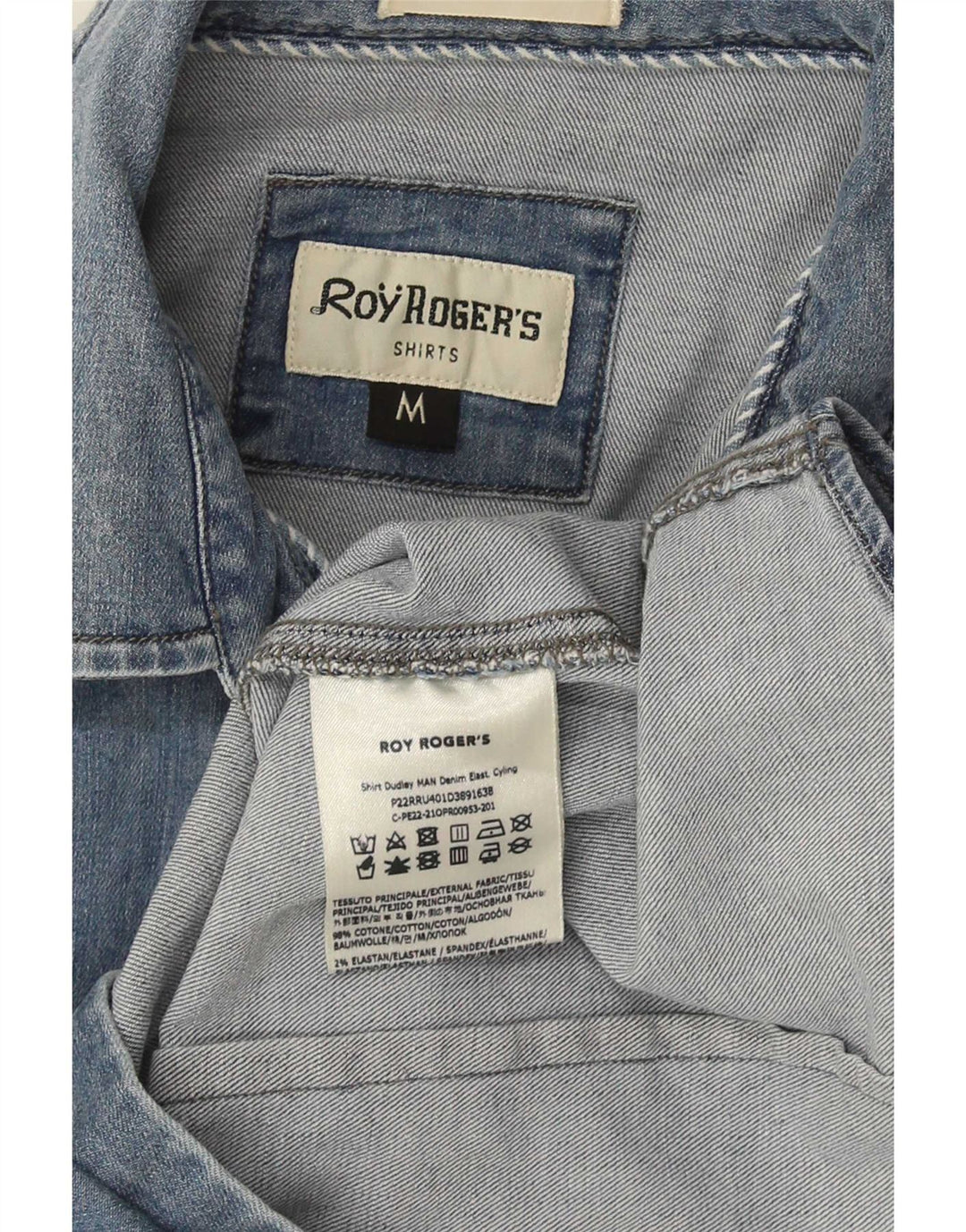 Roy Rogers Camisa vaquera para hombre Algodón azul medio