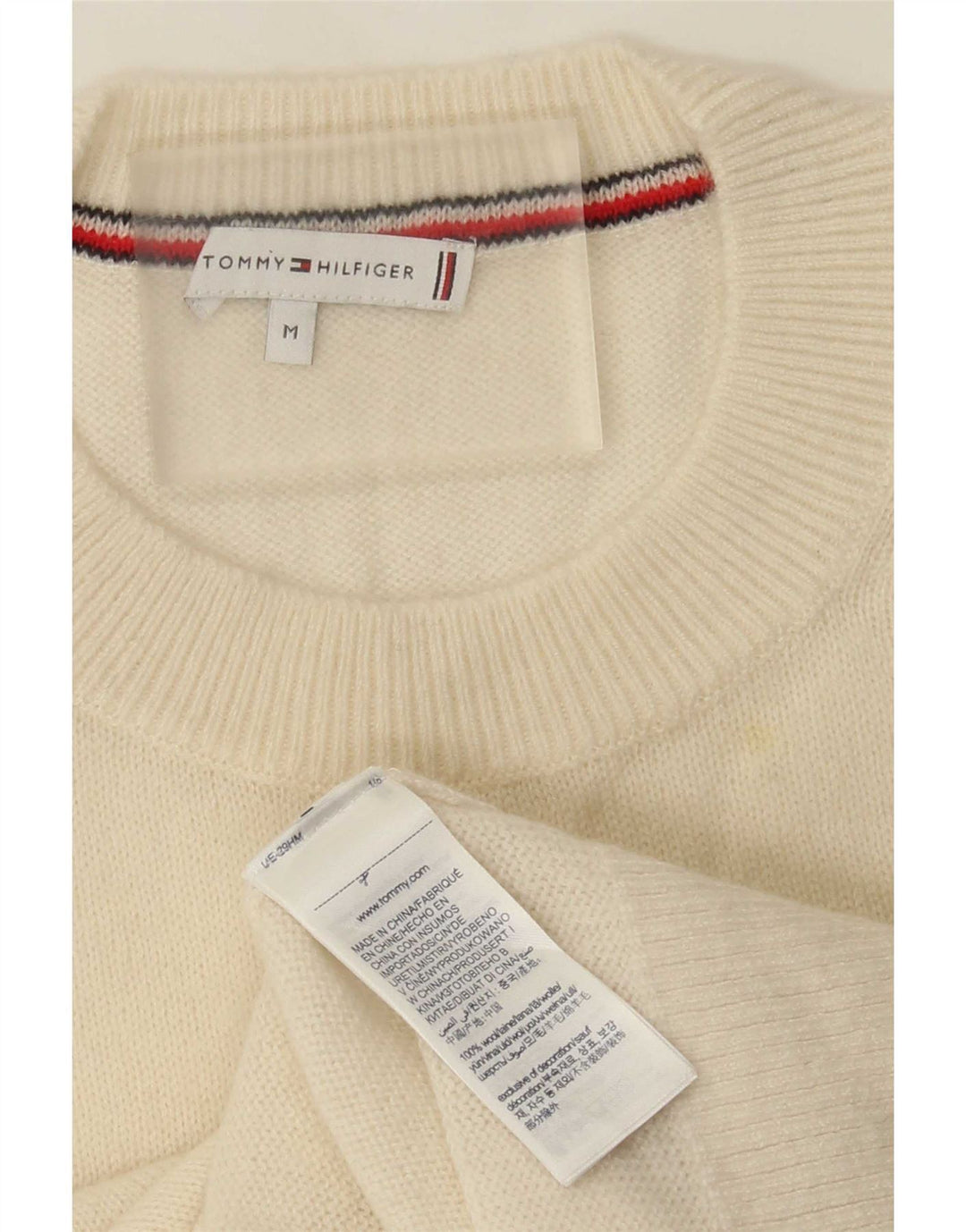 Tommy Hilfiger Suéter de cuello redondo para mujer UK 14 Medium Off White Wool