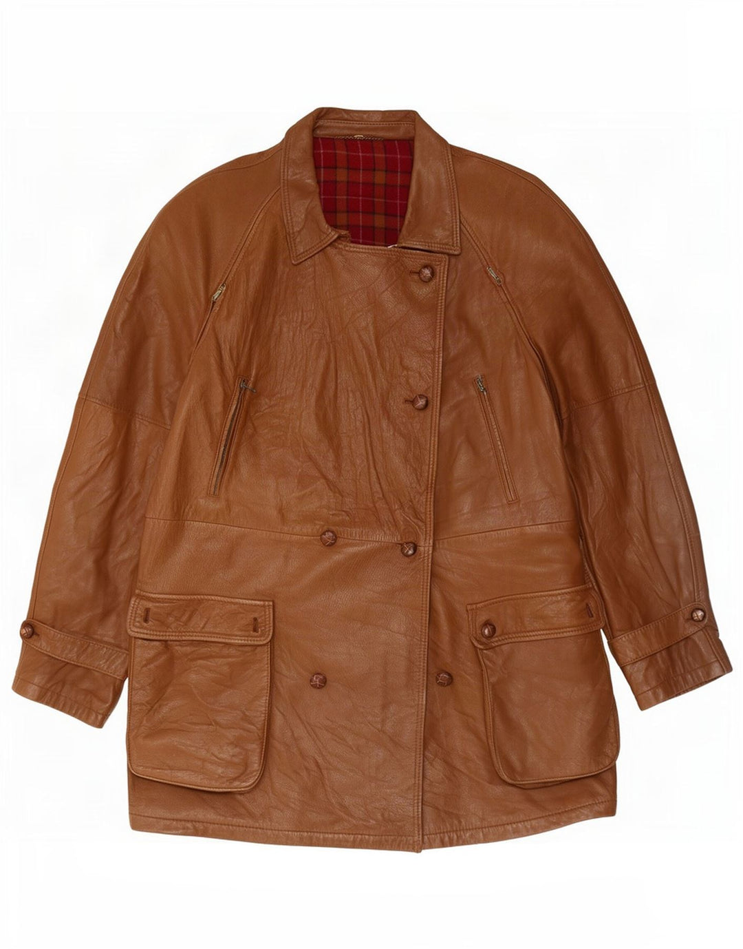 Abrigo de cuero vintage para mujer IT 50 XL Marrón