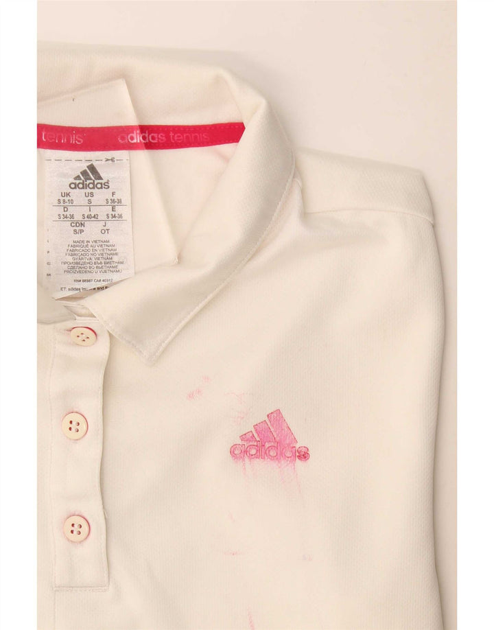 Adidas - Polo Climalite para mujer, talla 8/10, poliéster blanco pequeño