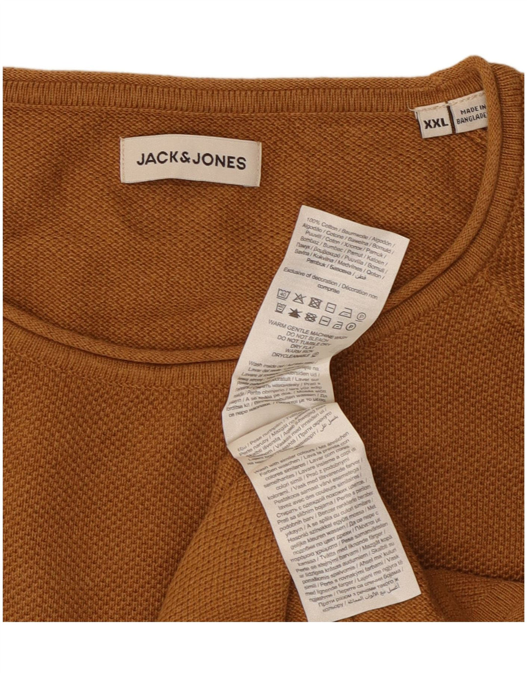 Jack & Jones - Jersey de cuello redondo para hombre, talla 2XL, algodón marrón