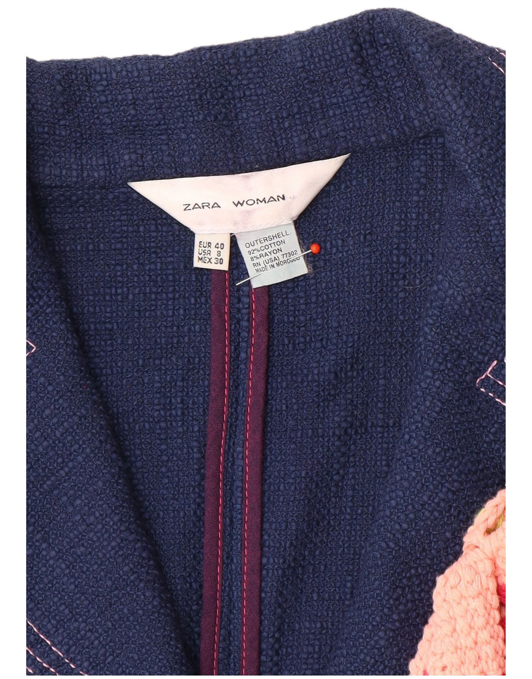 Zara Chaqueta Blazer con 1 Botón y Manga 3/4 para Mujer EU 40 Algodón Azul Marino Mediano