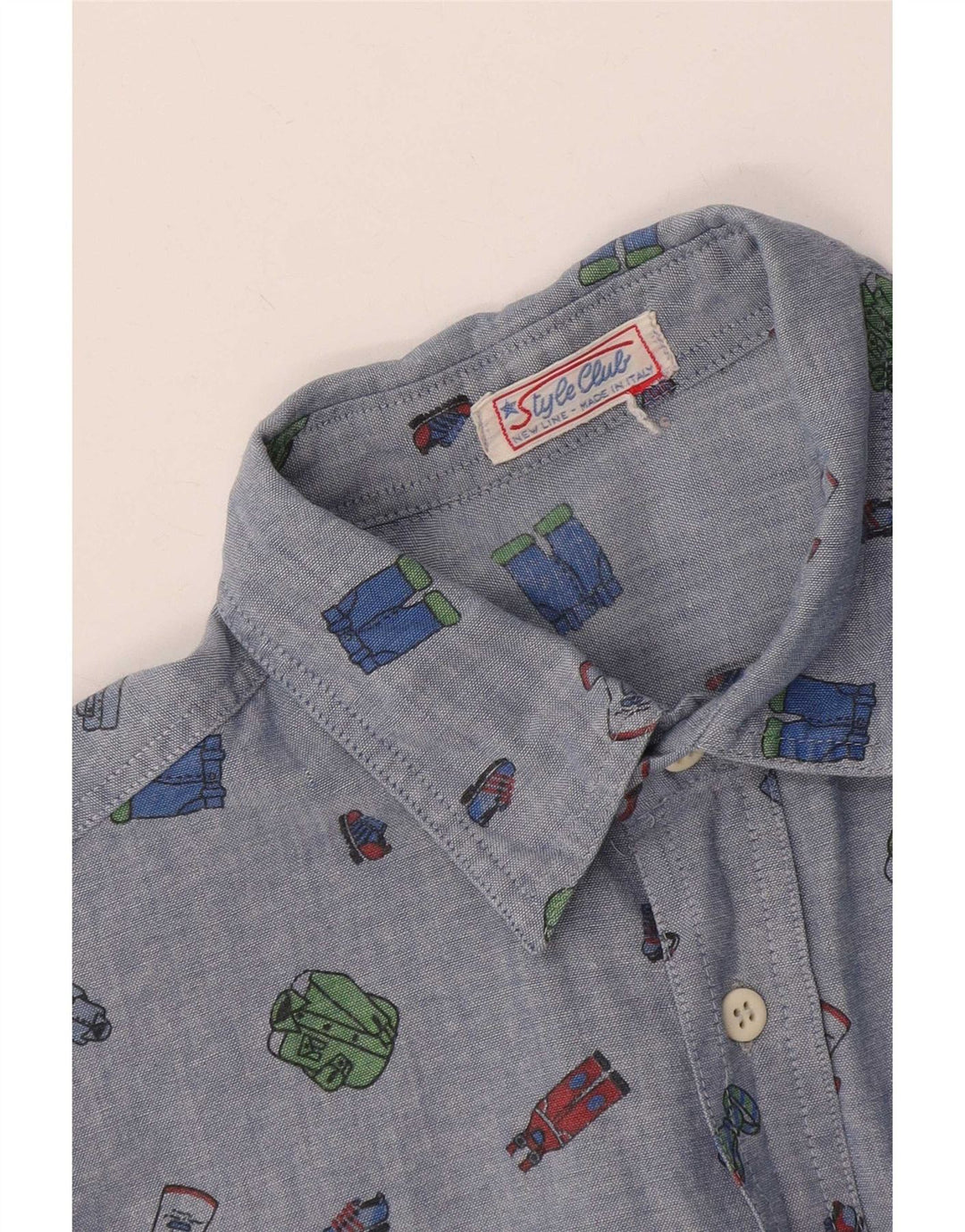 Camisa vintage con estampado abstracto para hombre azul medio