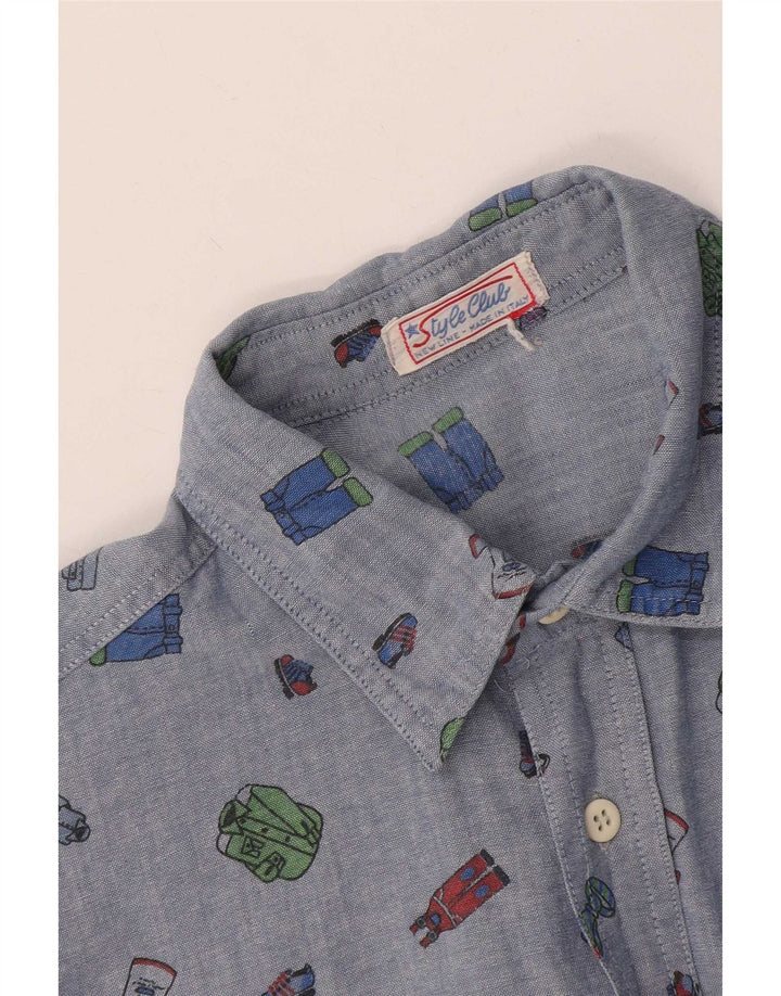 Camisa vintage con estampado abstracto para hombre azul medio