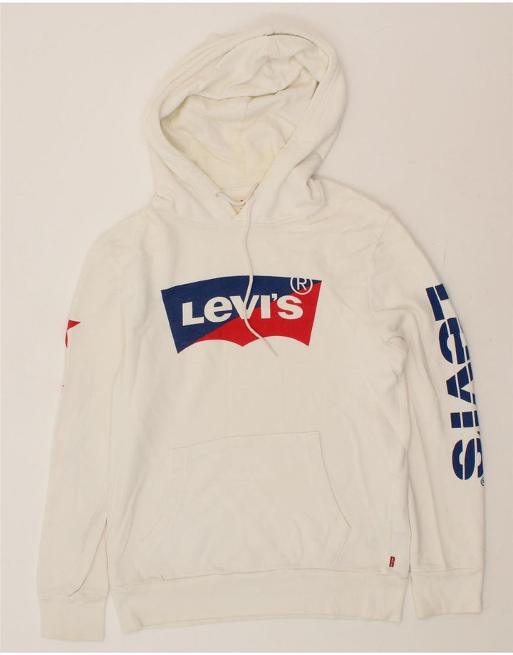LEVI'S Mens Graphic Hoodie Jumper Small White Cotton Vintage Levi's and Second-Hand Levi's from Messina Hembry 