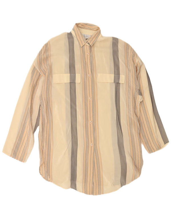 VINTAGE Blusa camisera extragrande para mujer IT 42 Seda a rayas beige medio