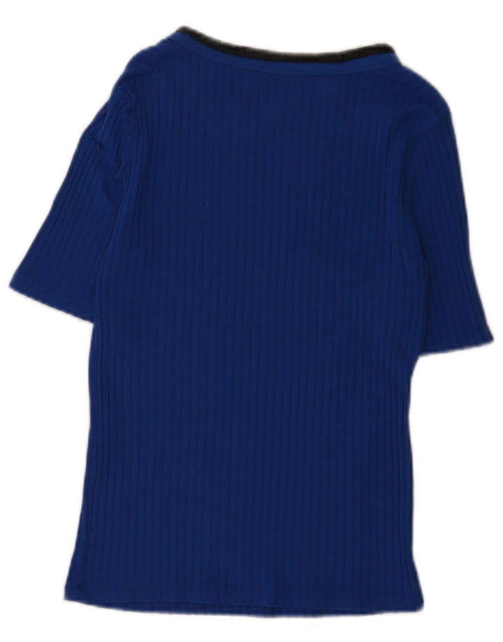 Zara Mujer Camiseta Top UK 12 Azul Medio