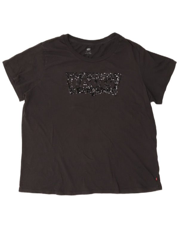Levi's Camiseta gráfica para mujer Top UK 20 2XL Algodón negro