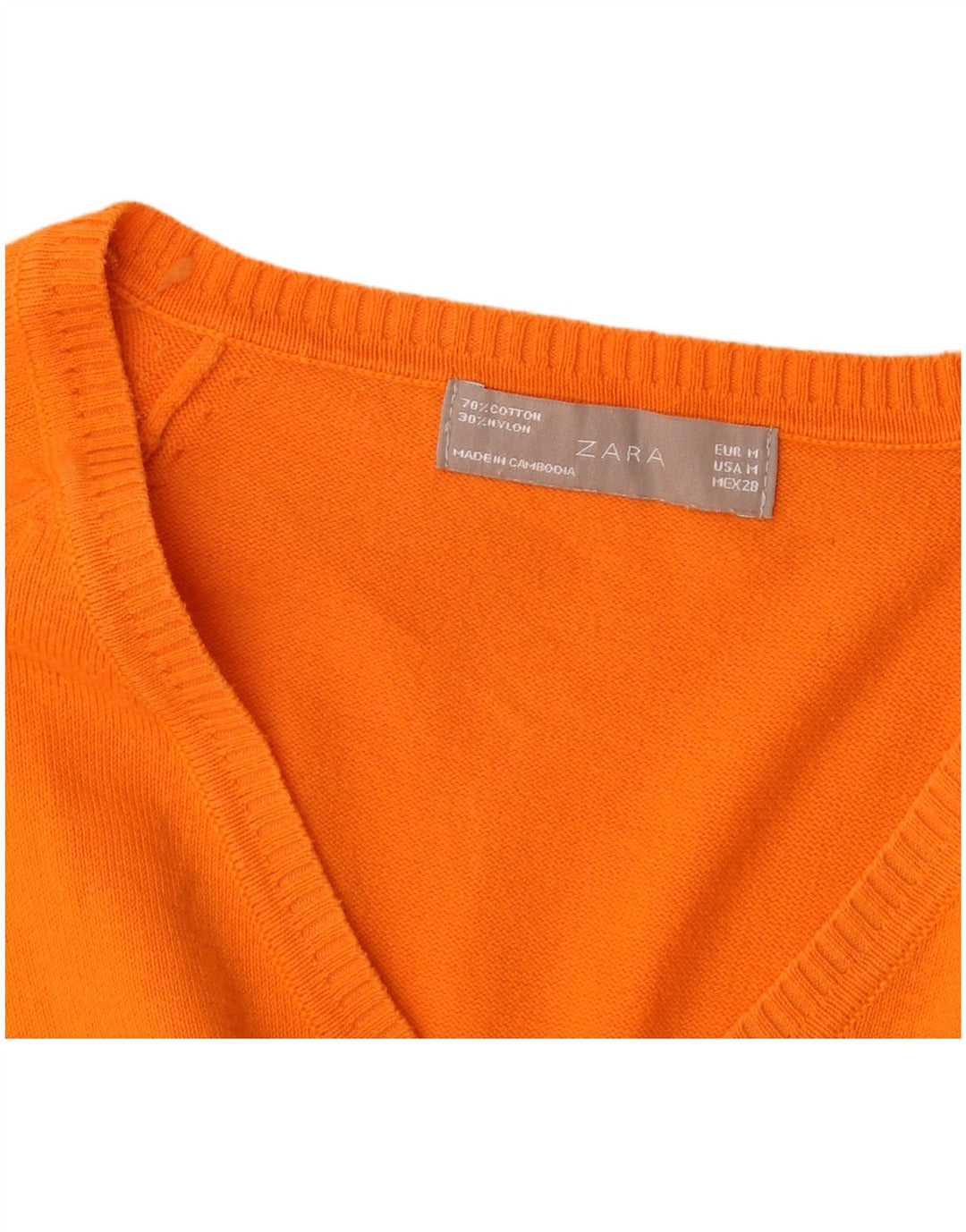 Zara - Jersey con cuello en V para mujer, talla 40, algodón naranja mediano
