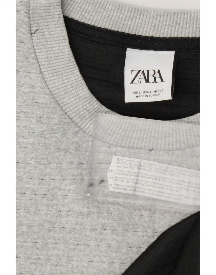 Zara Hombre Jersey De Cuello Redondo Jersey Grande Gris Colorblock Poliéster
