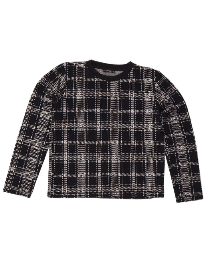 ZARA Mujer Sudadera Jumper UK 44 Medium Azul Marino Cuadros