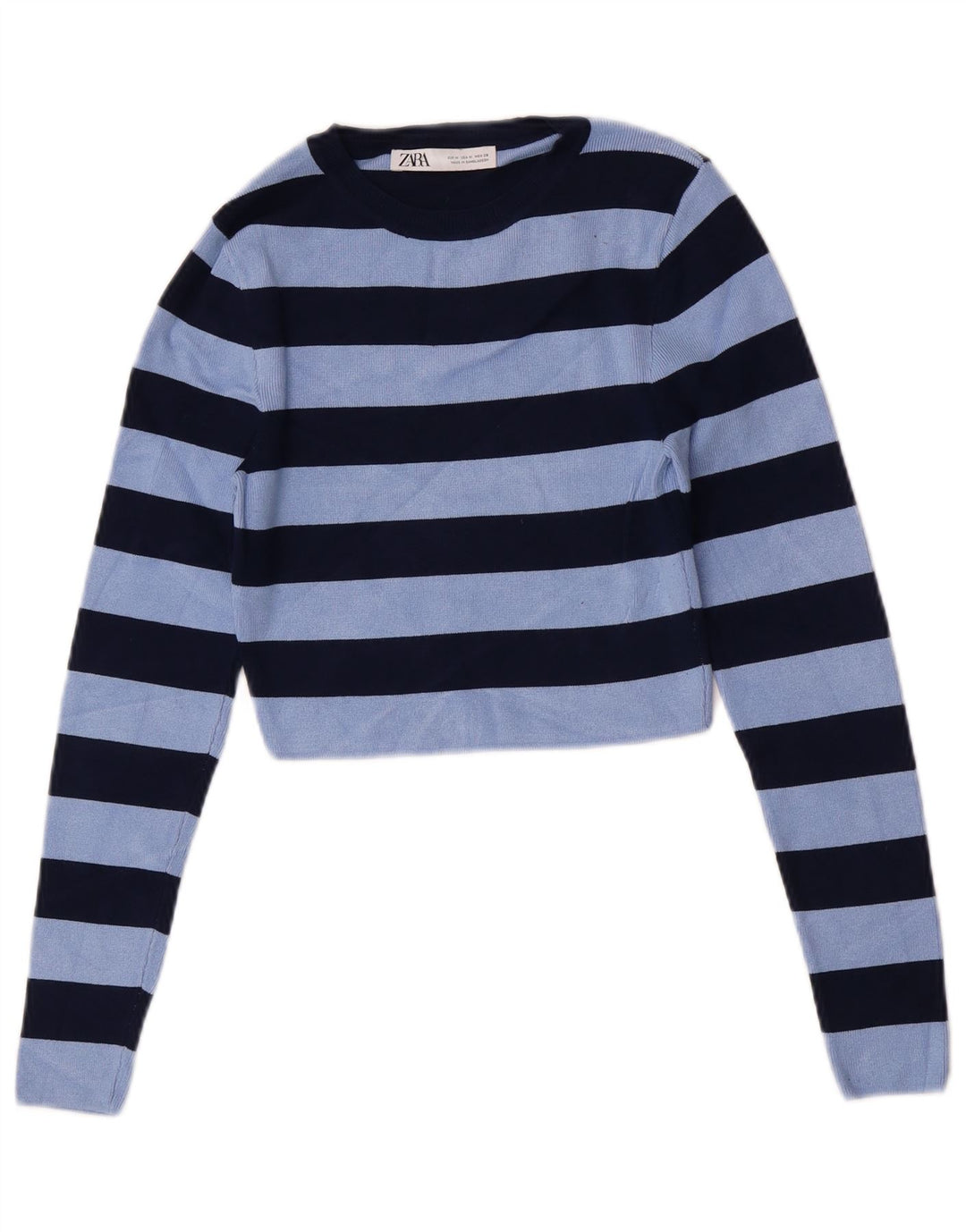 Zara Mujer Crop Blusa Top UK 40 Viscosa Rayas Azul Medio