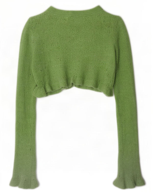 Zara Mujer Top Corto De Punto De Manga Larga UK 8 Small Verde