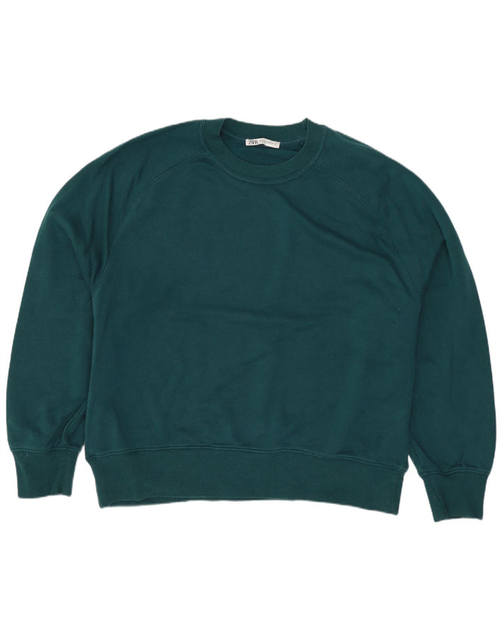Zara Mujer Sudadera Oversize Jersey UK 44 Algodón Verde Medio