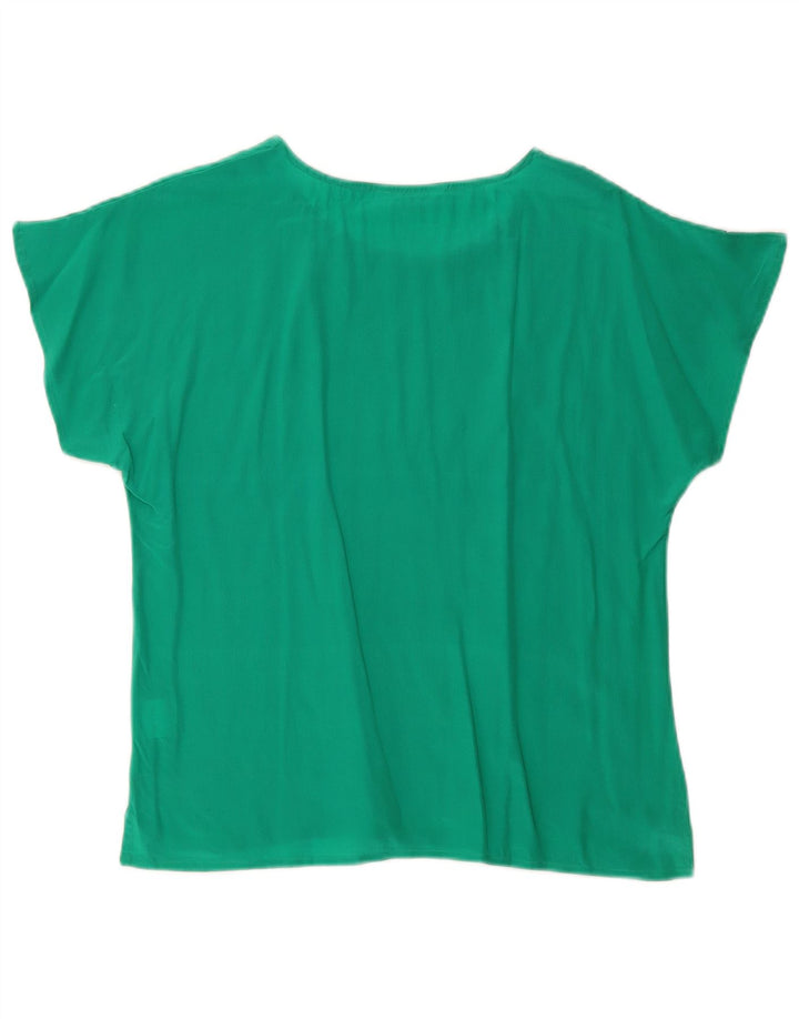 VINTAGE Mujer Suelta Blusa Top Reino Unido 10 Pequeña Seda Verde