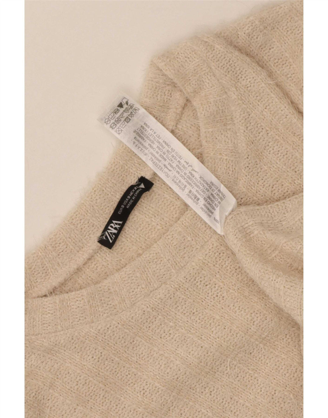 Zara Mujer Cuello Redondo Jersey Jersey UK 10 Small Beige Poliéster A Rayas