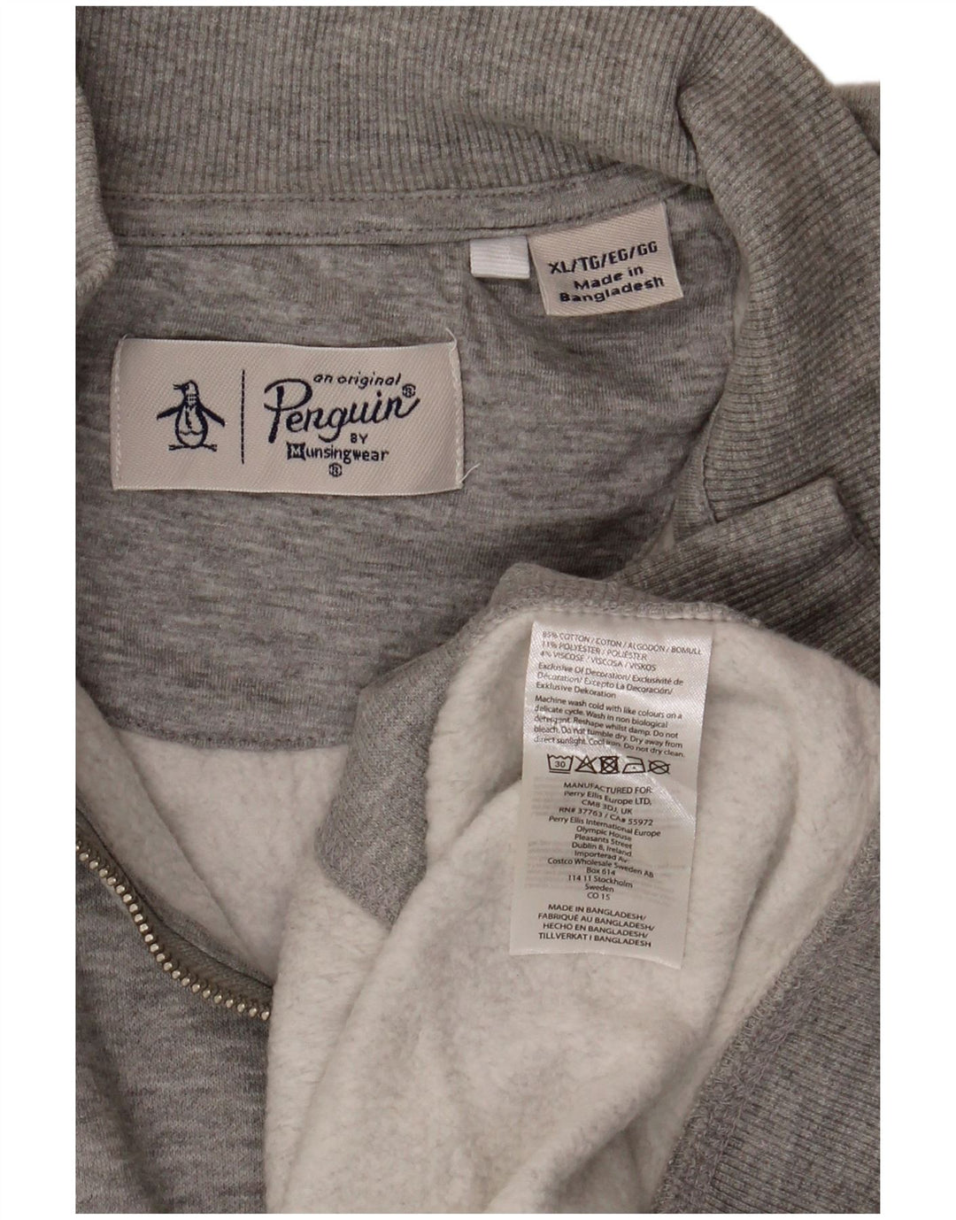 Penguin - Sudadera con cuello y cremallera para hombre, talla XL, algodón gris
