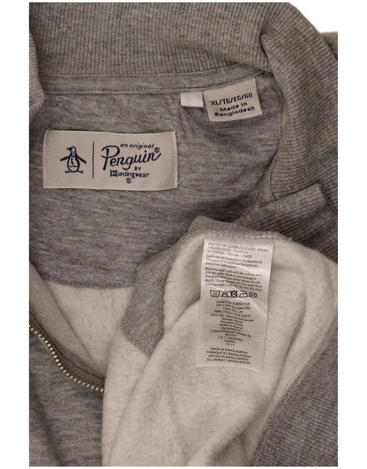 Penguin - Sudadera con cuello y cremallera para hombre, talla XL, algodón gris