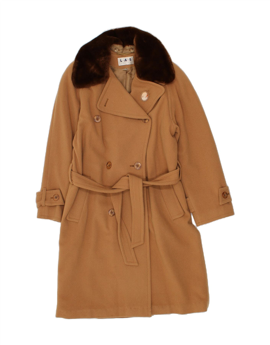 L.A.S LONDON Womens Double Breasted Coat UK 12 Medium Brown Chevron Vintage L.A.S London and Second-Hand L.A.S London from Messina Hembry 