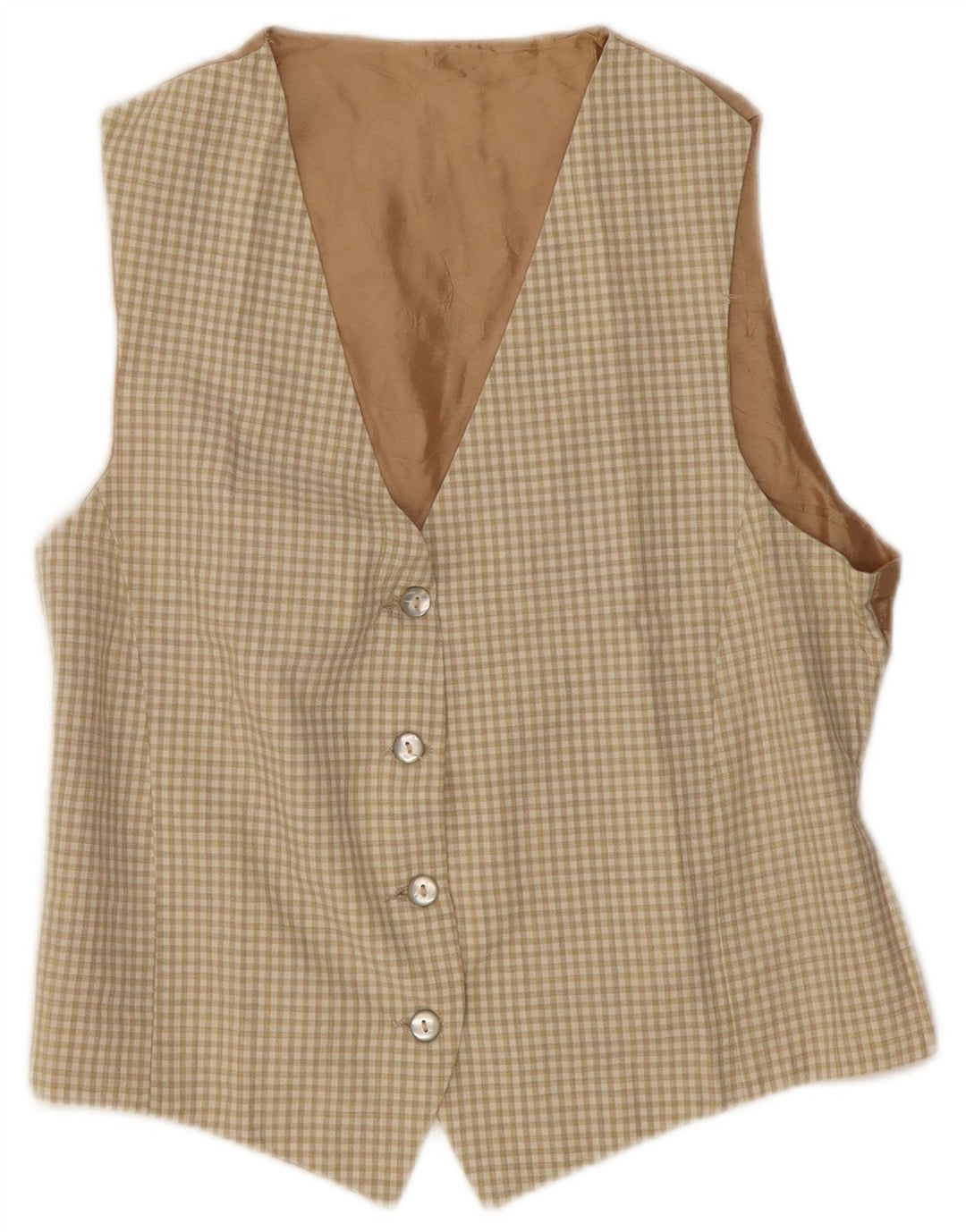 Vintage mujer chaleco Reino Unido 12 medio beige Gingham