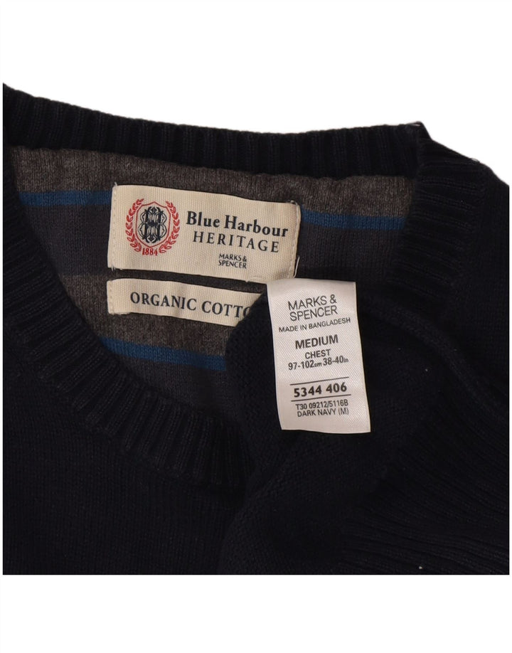 Marks & Spencer Jersey de cuello redondo para hombre de algodón azul marino mediano