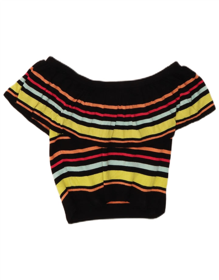 GUESS Top corto con hombros descubiertos para mujer UK 12 Mediano Rayas multicolores