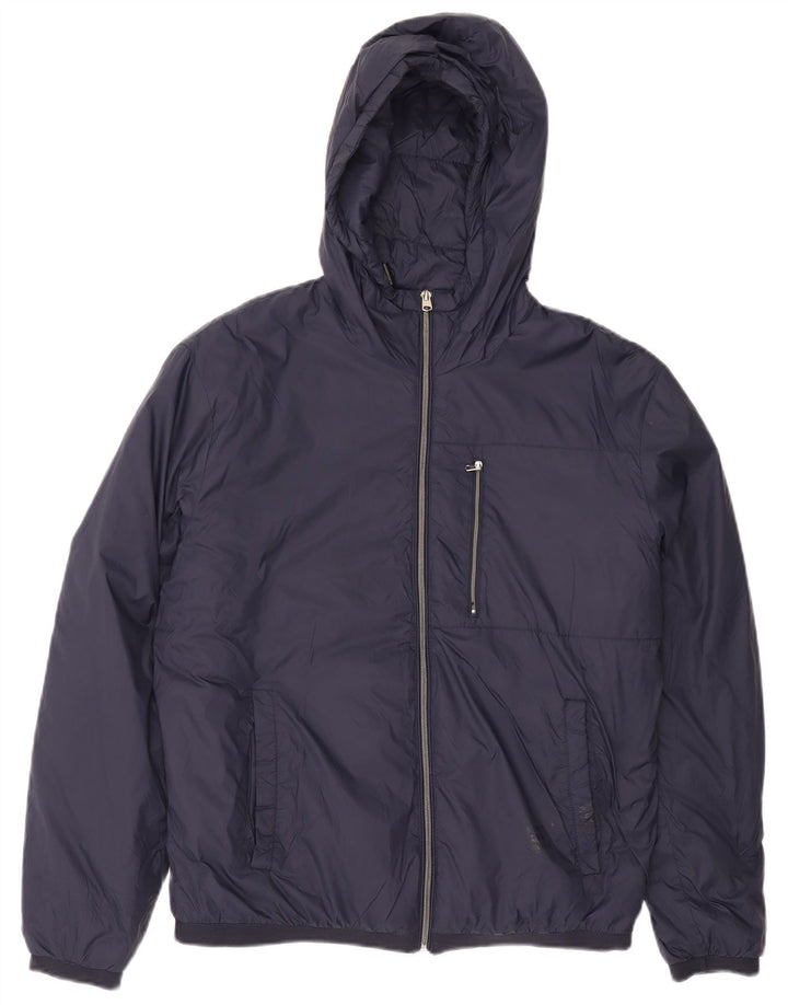 Zara Hombre Chaqueta Acolchada Con Capucha UK 38 Medium Azul Marino Nylon