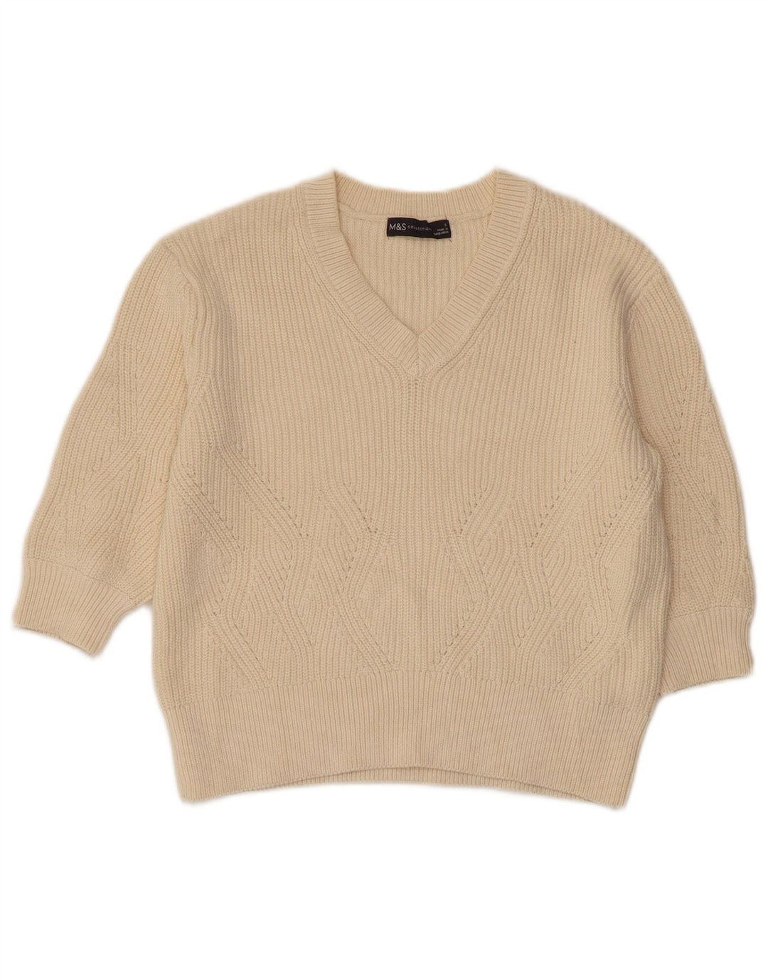 MARKS & SPENCER Suéter corto con cuello en V para mujer UK 10 Small Beige