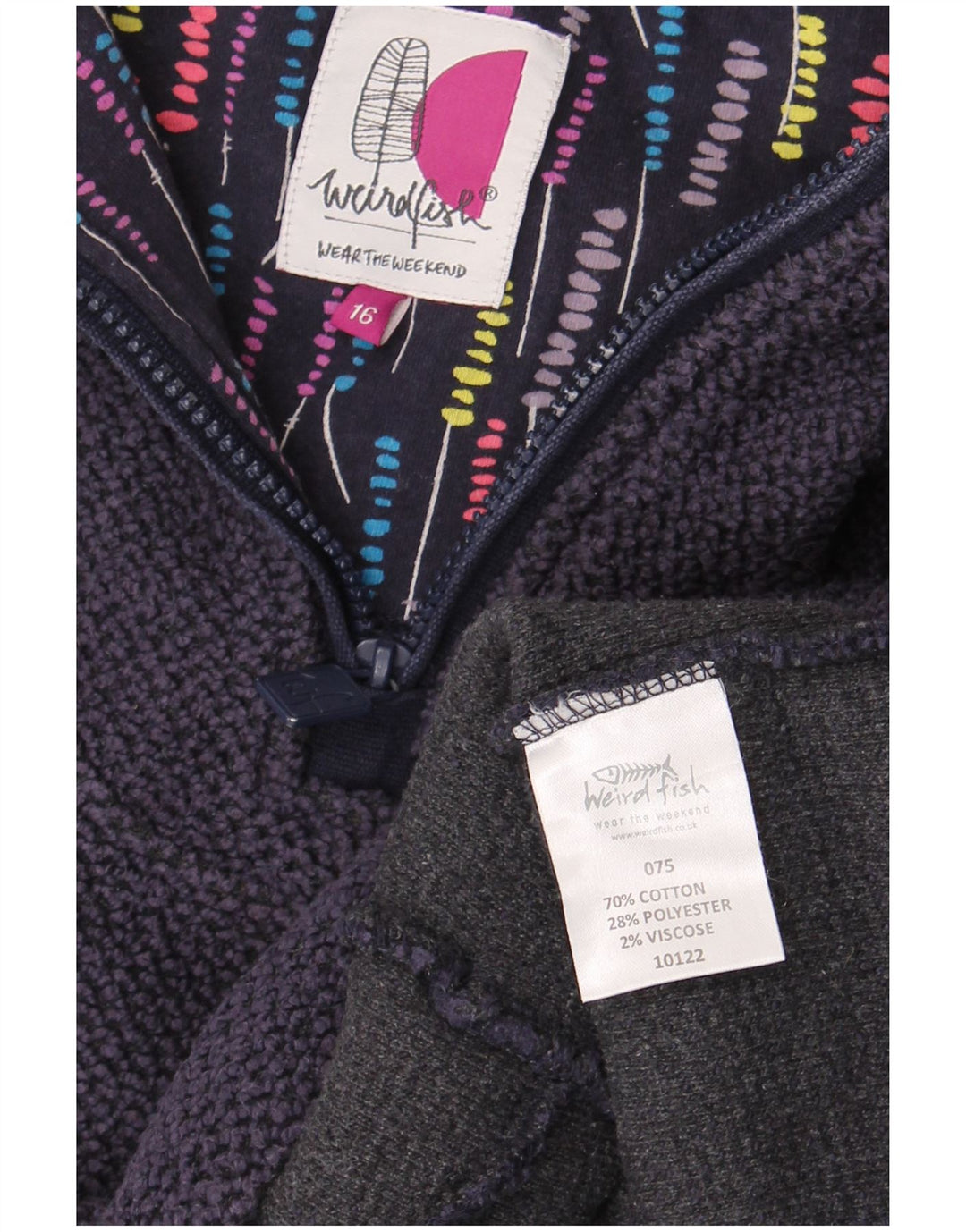 Weird Fish Sudadera con cuello y cremallera para mujer, talla 40, talla grande, algodón azul marino