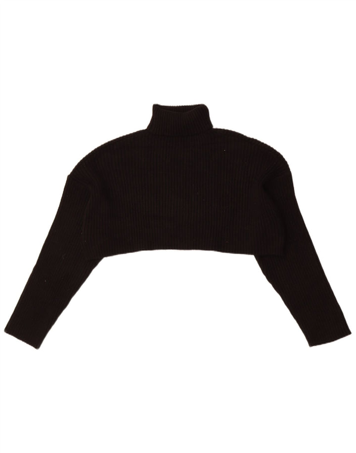 Zara Mujer Crop Oversize Roll Neck Jumper Sweater UK 40 Mediano Negro