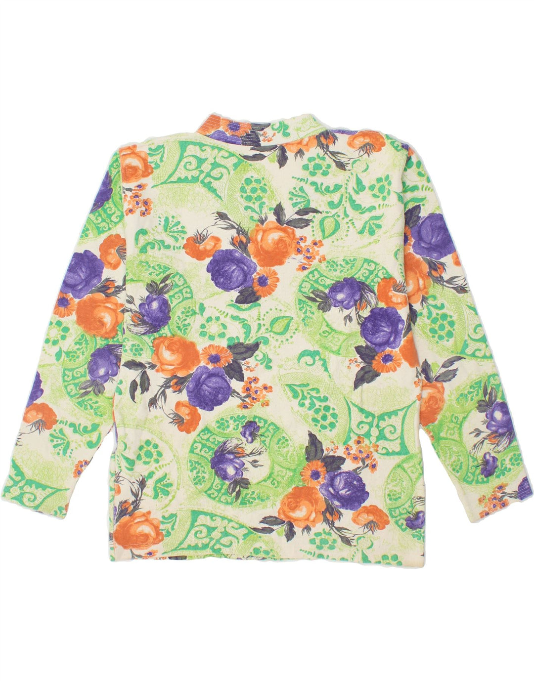 VINTAGE Womens Top Long Sleeve UK 14 Medium Green Floral Vintage Vintage and Second-Hand Vintage from Messina Hembry 
