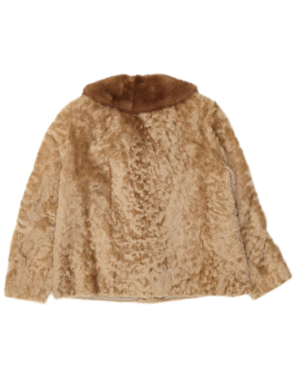 Vintage mujer chaqueta de piel sintética Reino Unido 10 pequeño beige