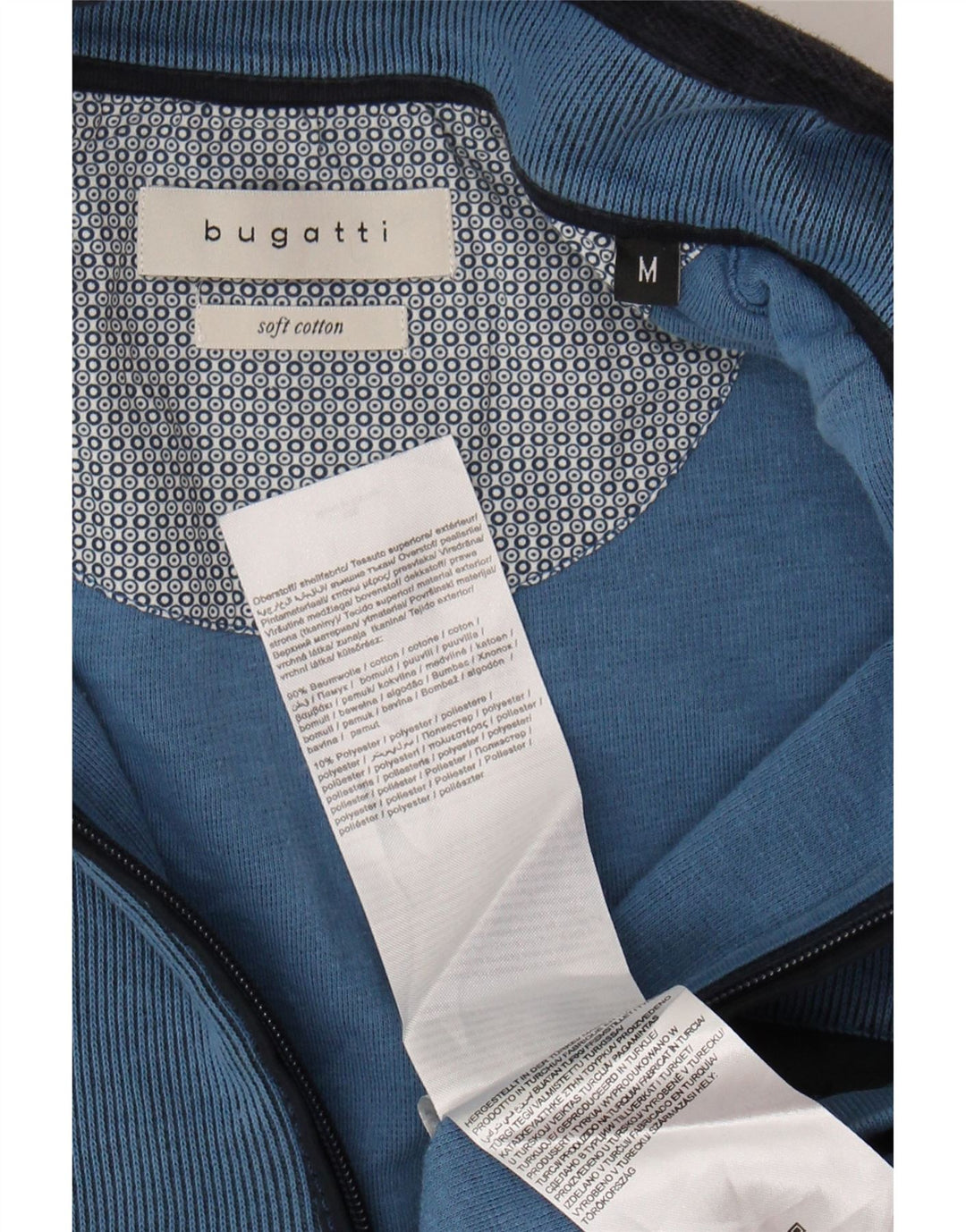BUGATTI Mens Zip Neck Sweatshirt Jumper Medium Blue Cotton Vintage Bugatti and Second-Hand Bugatti from Messina Hembry 