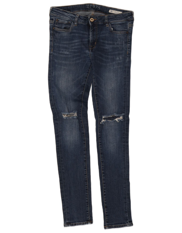 Zara Vaqueros pitillo desgastados de talle medio para mujer EU 38 Small W30 L29 Azul
