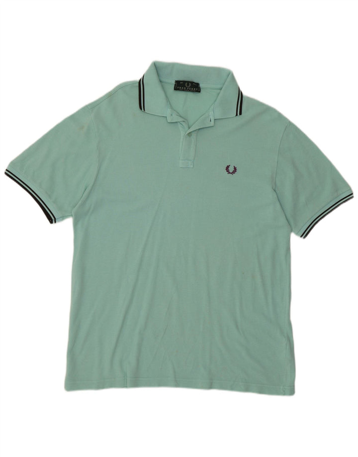 FRED PERRY Mens Polo Shirt Large Turquoise Cotton