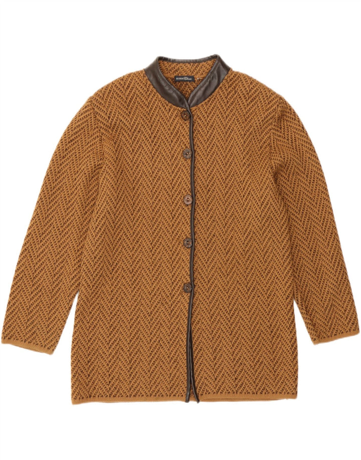Vintage mujer Cardigan suéter Reino Unido 14 marrón medio Chevron lana